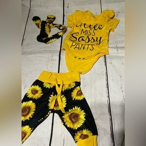Brand new sunflower 3 months “little miss sassy” outfit and headband